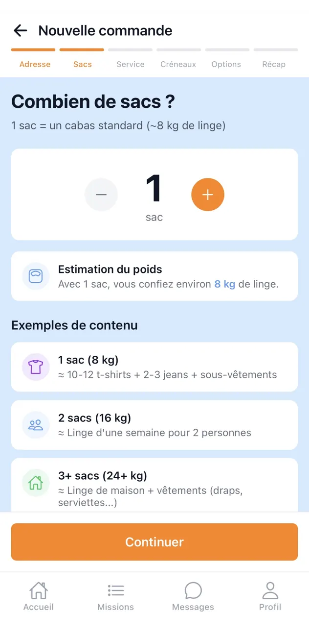 Sélection du nombre de sacs de linge